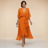 Regina – Šifonové šaty s výstřihem do V, barva: oranžová
