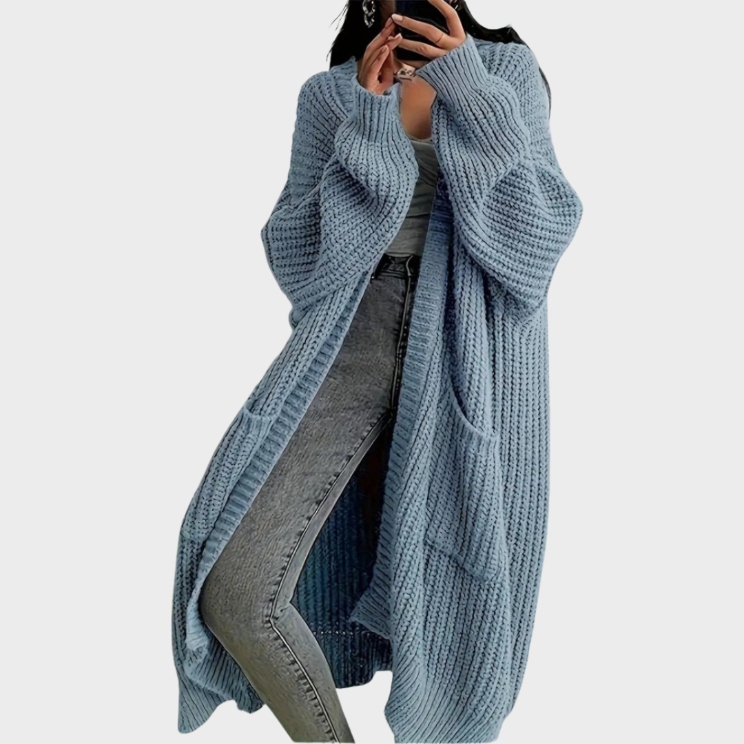 Piper - Dlouhý pletený dámský cardigan, barva: světle modrá