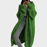 Piper - Dlouhý pletený dámský cardigan, barva: limetková