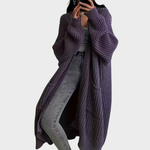 Piper - Dlouhý pletený dámský cardigan, barva: fialová