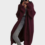 Piper - Dlouhý pletený dámský cardigan, barva: bordó červená