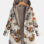Elena – Boho sherpa kabát s kapucí a květinovým vzorem