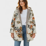 Elena – Boho sherpa kabát s kapucí a květinovým vzorem
