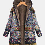 Elena – Boho sherpa pulovr s kapucí a květinovým vzorem