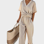 Ava - Elegantní dvoudílný set, barva: světle khaki