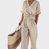 Ava - Elegantní dvoudílný set, barva: světle khaki