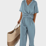 Ava - Elegantní dvoudílný set, barva: nebesky modrá
