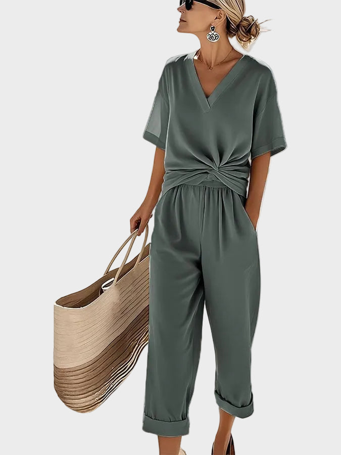 Ava - Elegantní dvoudílný set, barva: šalvějově zelená