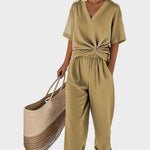 Ava - Elegantní dvoudílný set, barva: khaki