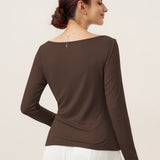 Wool Side Ruched Boat Neck Stretch Top VIVIEN