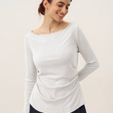 Wool Side Ruched Boat Neck Stretch Top VIVIEN