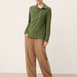 Wool Asymmetric Lapel Fruit Button Decor Top YSABEL
