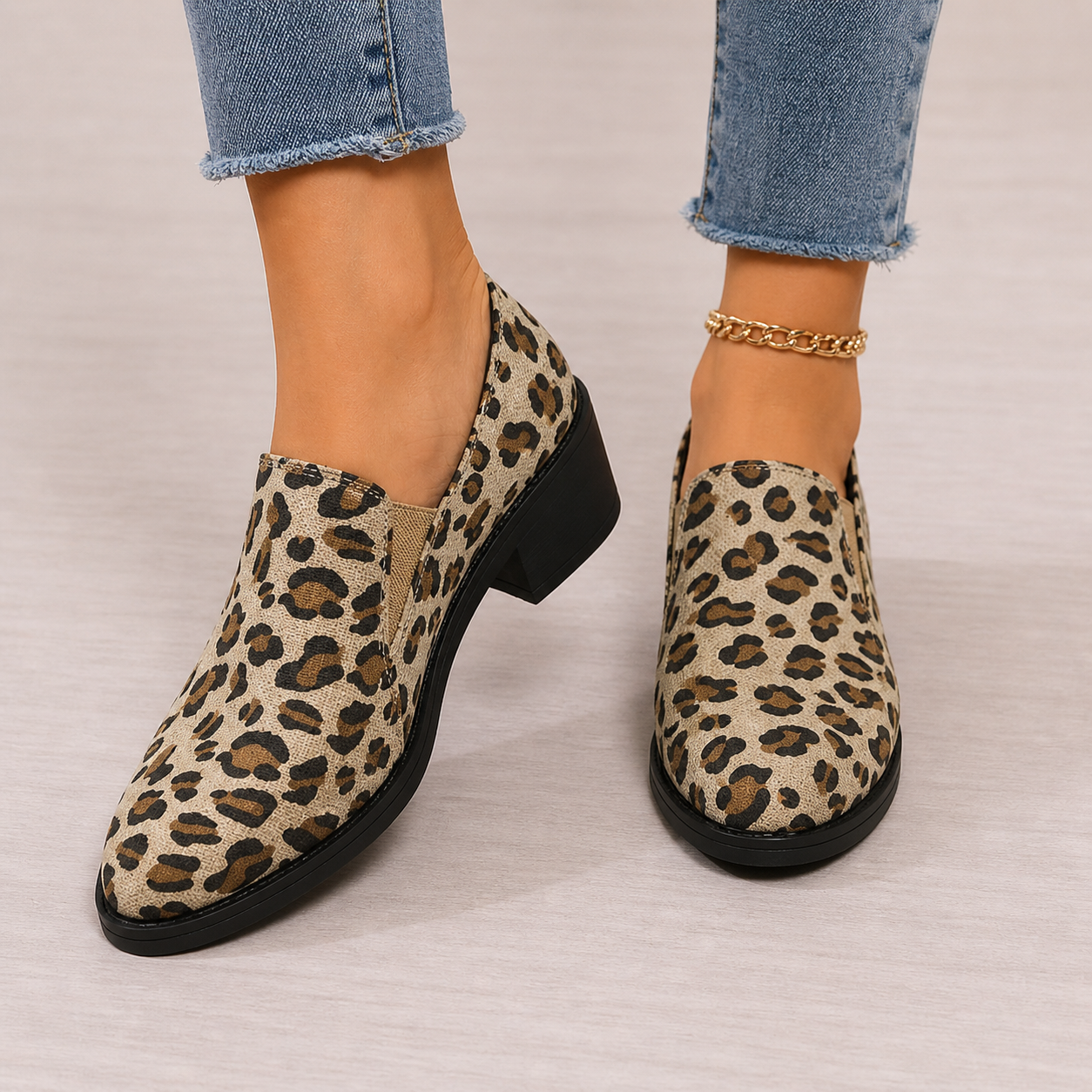 Elisabeth – Leopardí mokasíny, barva: khaki