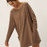 Lenzing Tencel Modal® Long Drop Shoulder Stretch Pullover Top with Patch Pockets