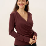 Wool Lyocell Asymmetric Ruched Overlap V-Neck Top TILLY
