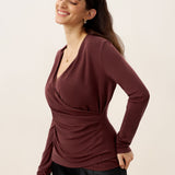 Wool Lyocell Asymmetric Ruched Overlap V-Neck Top TILLY
