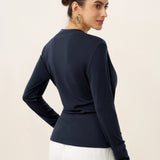 Wool Lyocell Asymmetric Ruched Overlap V-Neck Top TILLY