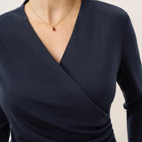 Wool Lyocell Asymmetric Ruched Overlap V-Neck Top TILLY