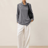 Lenzing Modal® Mock Neck Buttoned Stretch Top ZARIA