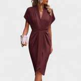 Tihana - Elegantní midi šaty, barva: rezavá