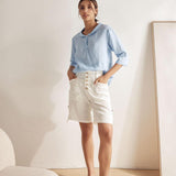 100% Linen Stripe Shawl V-Neck Half Sleeve Top