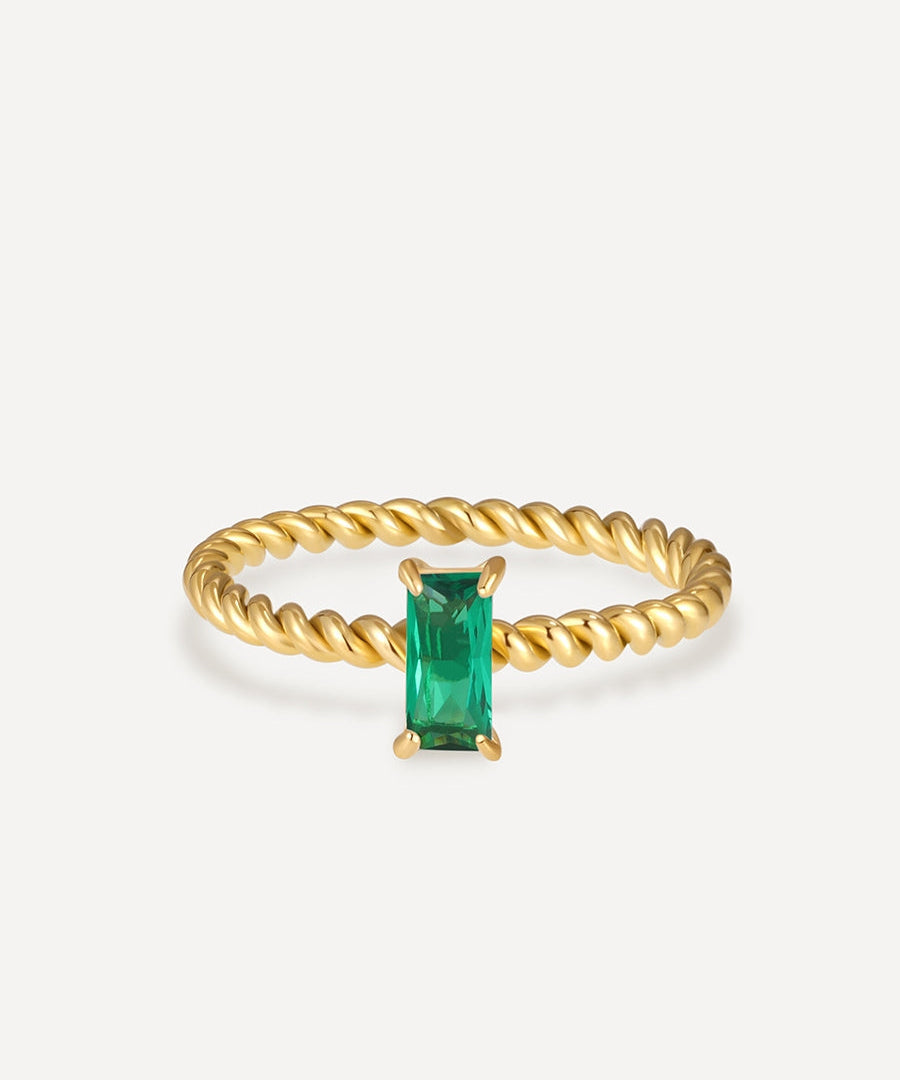 Elegantní zelený spirálový prsten, barva: zlatá