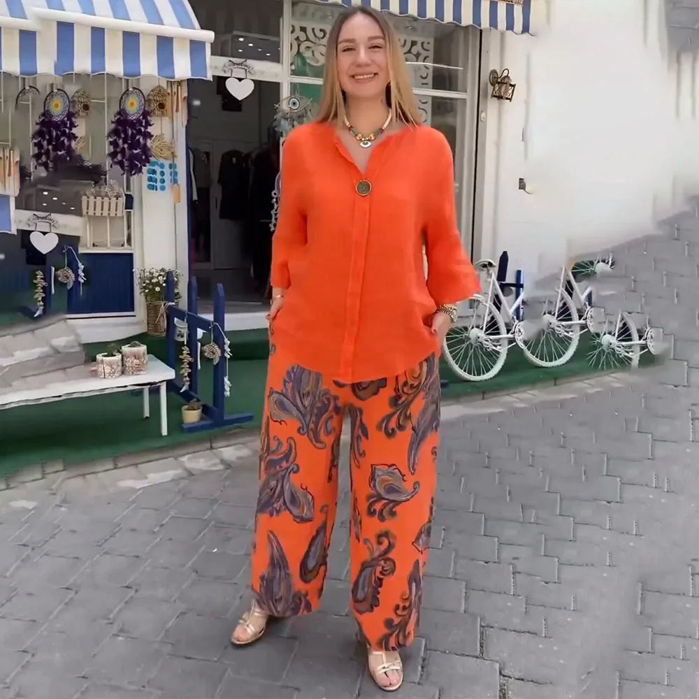 Sophie – Elegantní boho komplet, barva: oranžová