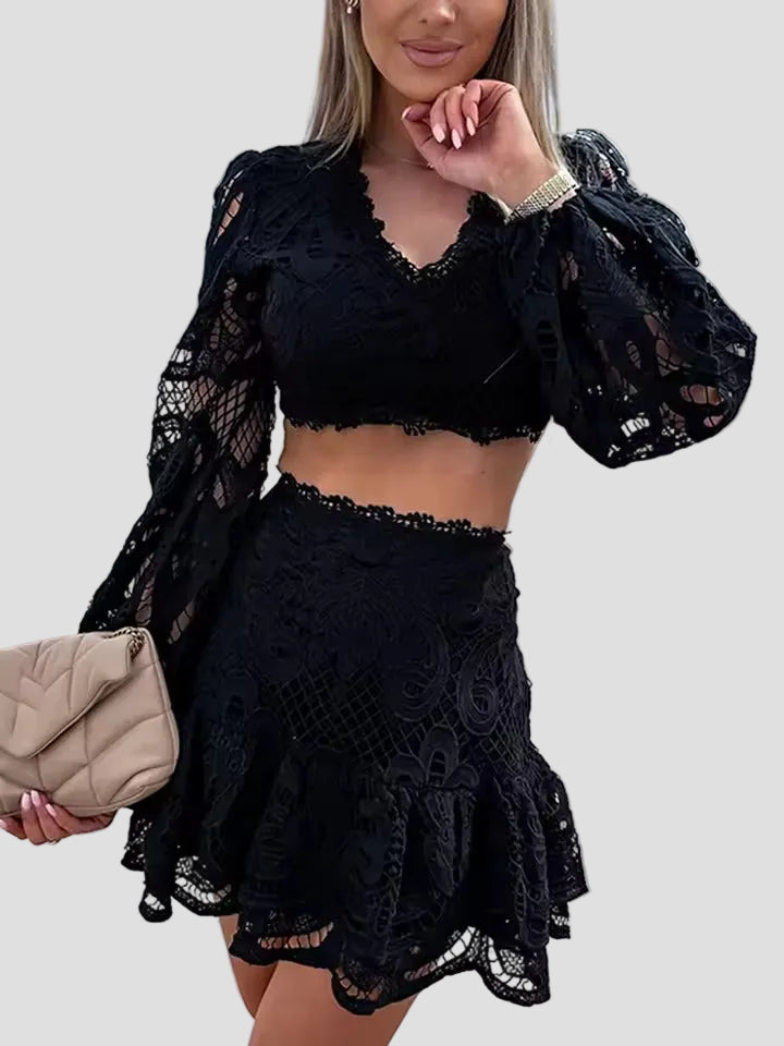 Marie – Elegantní krajkový komplet, barva: černá