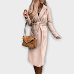 Eliza - Elegantní dlouhý kabát s páskem, barva: béžová