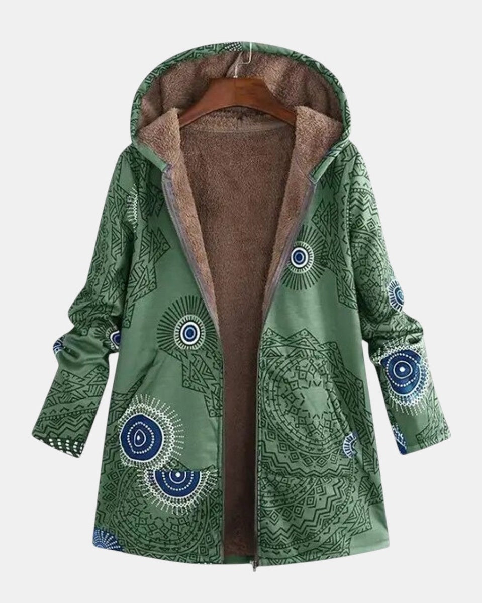 Sage – Sherpa bunda s etnickým vzorem, barva: zelená