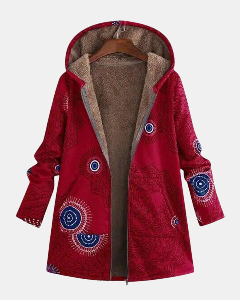 Sage – Sherpa bunda s etnickým vzorem, barva: červená