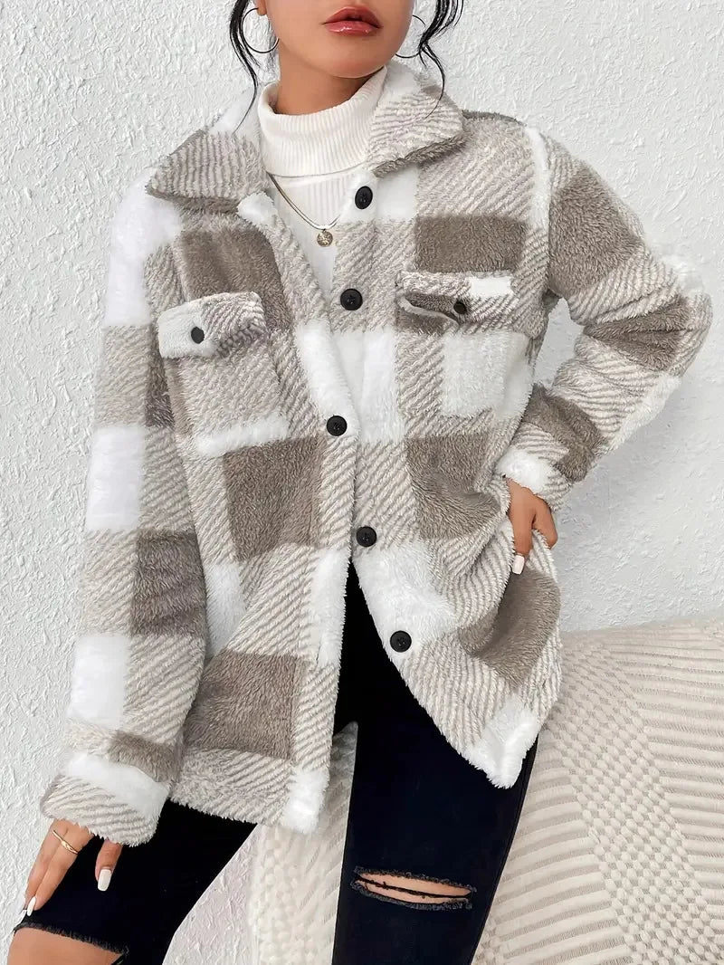 Frieda – Elegantní pruhovaná fleecová bunda, barva: khaki