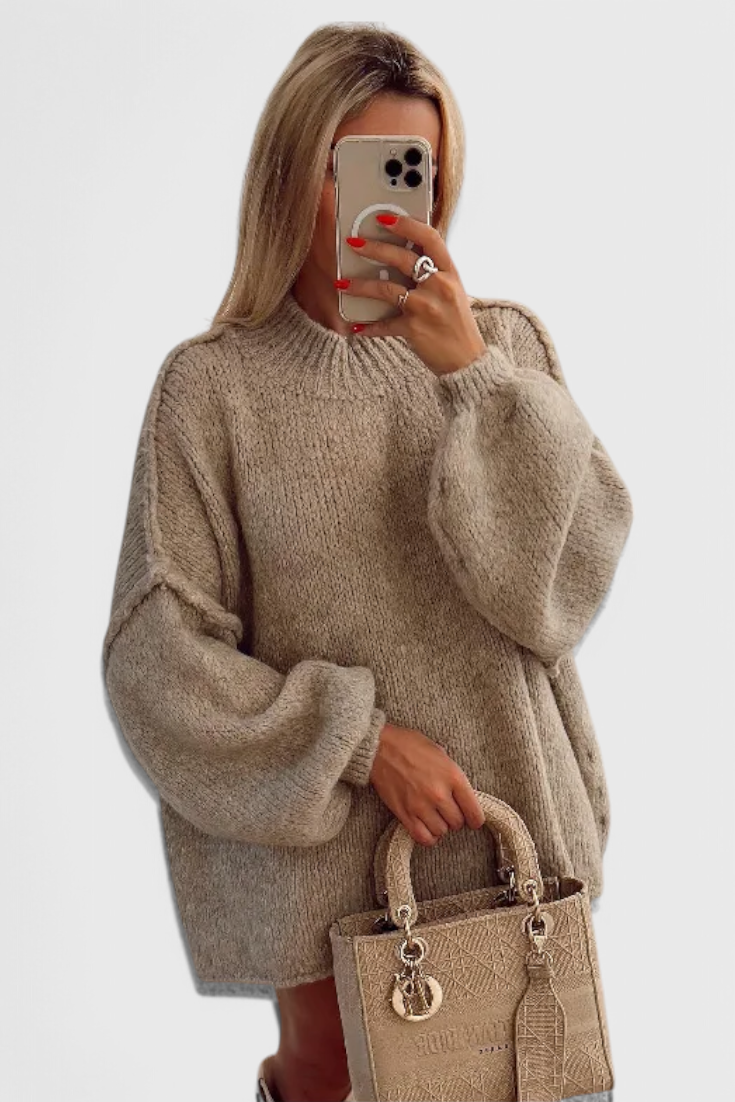 Oversize pletený svetr Cassia s balonovými rukávy, barva: khaki