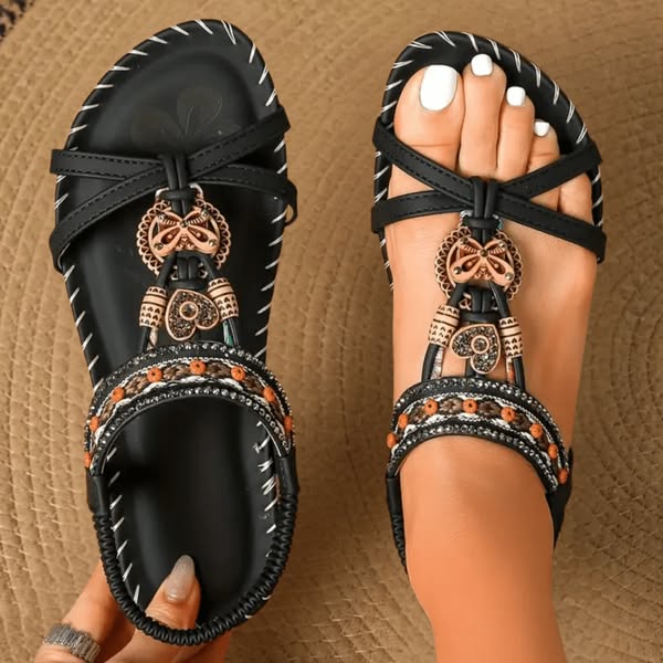 Theresa – Pohodlné sandály v boho stylu, barva: černá
