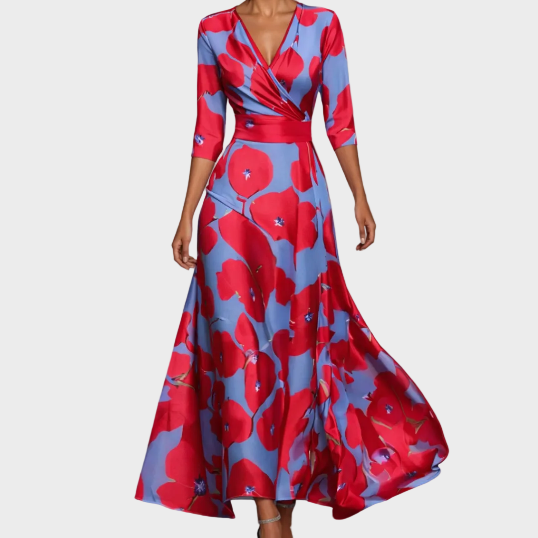 Emily - Elegantní lehké maxi šaty, barva: červená/modrá