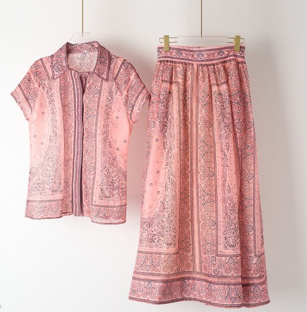Magdalena – Dvoudílný boho komplet s potiskem, barva: růžová