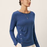 Wool Asymmetric Buttoned Long Sleeve Top LUCIE