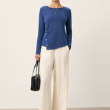 Wool Asymmetric Buttoned Long Sleeve Top LUCIE