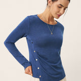 Wool Asymmetric Buttoned Long Sleeve Top LUCIE