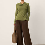 Wool Cowl Drape Stretch Long Sleeve Top INEKE
