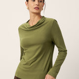 Wool Cowl Drape Stretch Long Sleeve Top INEKE