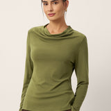 Wool Cowl Drape Stretch Long Sleeve Top INEKE