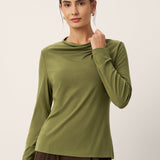 Wool Cowl Drape Stretch Long Sleeve Top INEKE