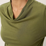 Wool Cowl Drape Stretch Long Sleeve Top INEKE