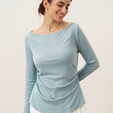 Wool Side Ruched Boat Neck Stretch Top VIVIEN