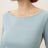 Wool Side Ruched Boat Neck Stretch Top VIVIEN