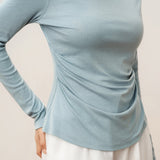 Wool Side Ruched Boat Neck Stretch Top VIVIEN