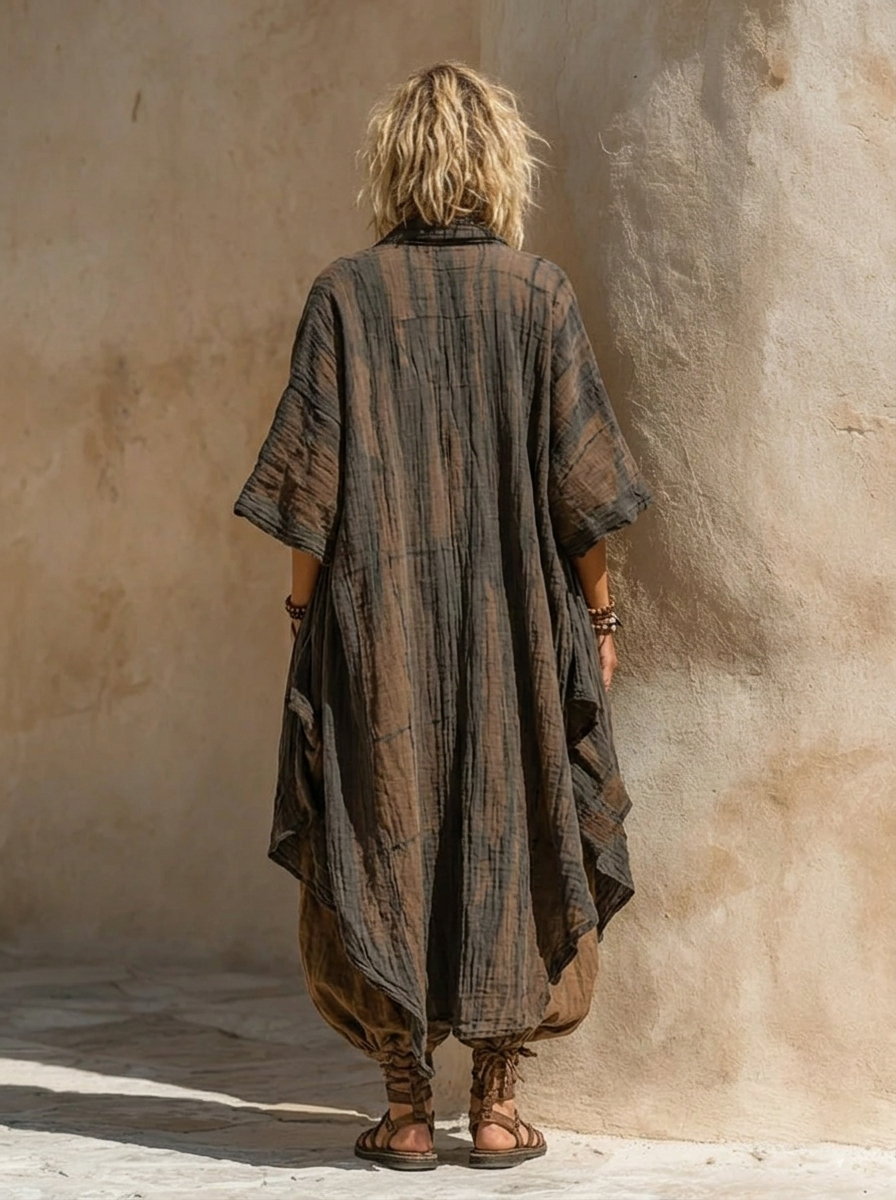 Salla – Dvoubarevný komplet v boho stylu s lněným vzhledem