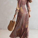Ash - Paisley mintás, V-nyakú, ráncolt sifon maxiruha