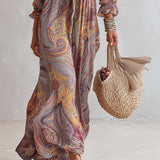 Ash - Paisley mintás, V-nyakú, ráncolt sifon maxiruha